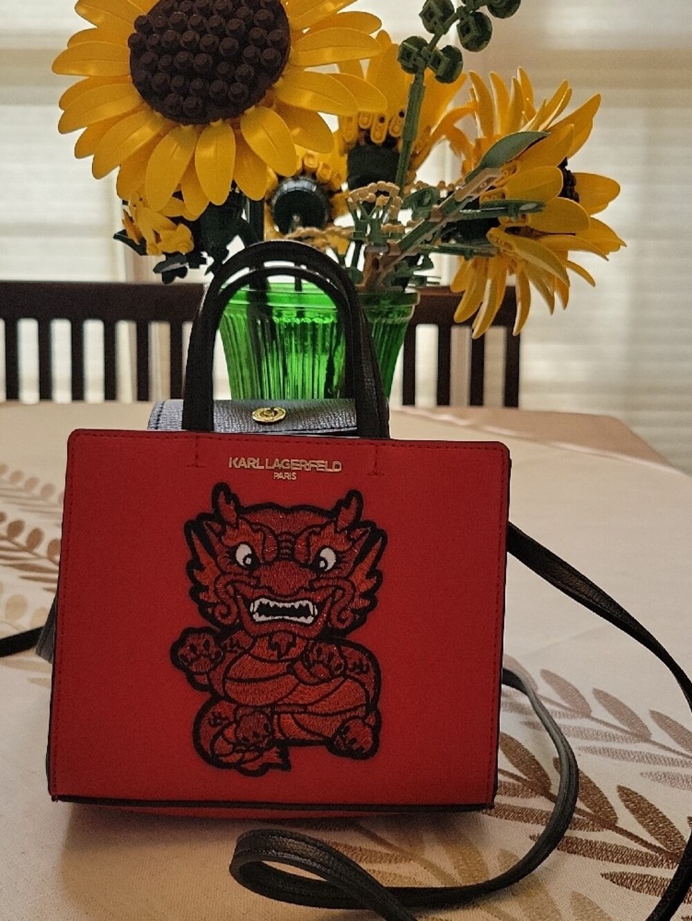 Karl Lagerfeld Red & Black Mini Crossbody Bag with Dragon Patch - Picture 3 of 8